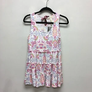 Matilda Jane Multicolor Floral Sleeveless Scoop Neck Tie Back Tiered Tunic Top S - Picture 1 of 6