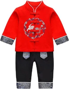 Boy's Red Crane Print Suits, Boy's Festivel Hanfu Suits, Autumn Tang Suits 12828 - Picture 1 of 6