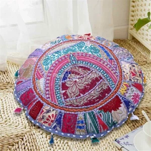 Gray Floor Cushion Vintage Patchwork Floor Pillow Cushion Gypsy Home Decor 22 in - Picture 1 of 7