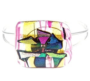 Brazalete de vidrio dicroico ámbar rosa verde oro azul arco iris mosaico reciclado - Imagen 1 de 4