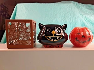 Set of 2 Halloween Fall Candle Holders & 1 Jack O Lantern Candle - Picture 1 of 12