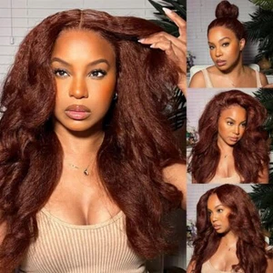 UNice Brazilian Reddish Brown Kinky Yaki Straight 13x4 Lace Front Human Hair Wig - Picture 1 of 15