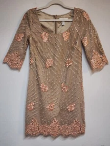 Badgley Mischka Sheath Dress Floral Sequin Size 2 Cocktail Party Evening Formal - Picture 1 of 11