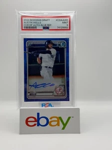 2020 Bowman Chrome Draft AUSTIN WELLS True Blue Refractor Auto #'d/150 PSA 9 MT - Picture 1 of 2