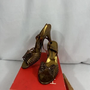 Halston Womens Bronze High Heel Sandals Size 5 1/2 M - Picture 1 of 20