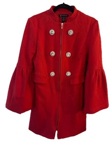 INC Coat/Jacket Size XS Red~Embellished Buttons Double Breasted Bell Sleeves EUC - Picture 1 of 6
