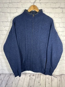Aran Sweater Herren Large Woollen Hills Blau Zopfmuster Full Zip Sweater Jacke - Bild 1 von 8
