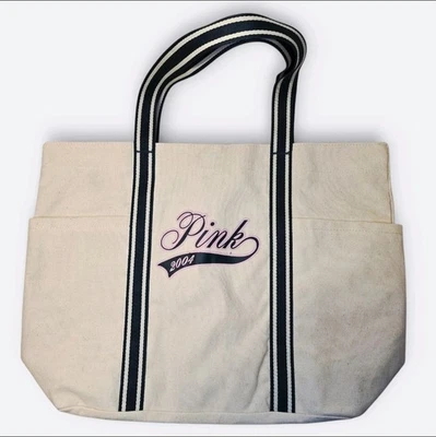 Victoria Secret PINK Logo Tote Off White Vintage Inspired 2004 Y2k Collage  - Image 1 of 4