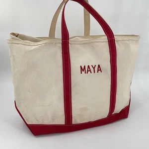 Vintage 90s LL Bean Red Trim Canvas Tote Bag - Zip Top - XL - Made in USA - Maya - Picture 1 of 19