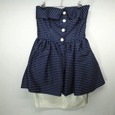 Vestido de fiesta vintage Chetta B para mujer 10 blanco marino lunares sin tirantes años 80 Foto 1 de 4