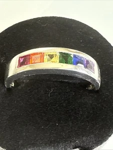 Sterling Silver Ring Rainbow Stone Band Vintage Jewelry 925 Size 12 - Picture 1 of 5