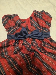 Max Studio Girls Holiday Dress Size 8 Christmas Plaid Red Blue Tulle Bow Winter - Picture 1 of 2
