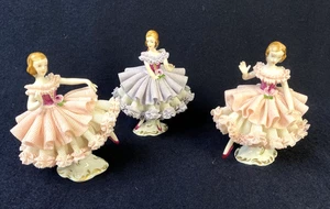 Lotto 3 ballerine in pizzo porcellana Dresda Germania bambina - Foto 1 di 5