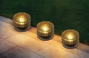 4x LED Solar Leuchte Glasstein Solar Stein rund Pflasterstein Lampe Deko Garten - Bild 1 von 2