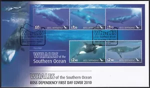 ROSS DEP. 2010 Whales of the Southern Ocean, Miniature Sheet on FDC - Picture 1 of 1