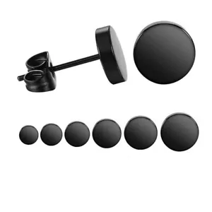 2Pcs Black Men's Barbell Punk Crystal Stainless Steel Ear Studs Earrings Gift - Picture 1 of 3