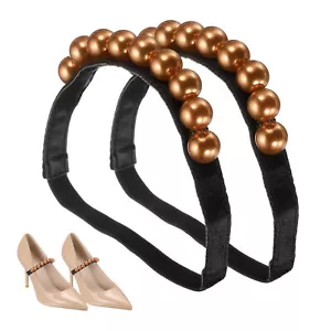 2 Pcs Beads Elastic Shoe Straps Detachable Heels Ankle Straps, Black+Brown - Picture 1 of 7