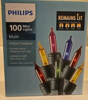 Philips 100 Mini String Lights Clear Remains Lit Christmas Green Wire Multi - Image 1 of 3