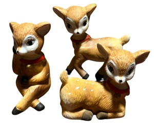Set of 3 Vtg HOMCO Deer Reindeer Figurines Christmas Bisque Porcelain Taiwan - Picture 1 of 8