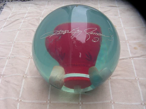Rare Sugar Ray Leonard Transparent Ten Pin Bowling Ball w/ Glove Inside by Track Cover