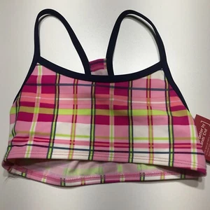 Lands End Bikini Top Girls Size 10 Pink Plaid Racerback Swim Separates NWT - Picture 1 of 12