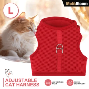 Red Large Escape Proof Cat Pet Harness Soft Mesh Adjustable Walking Kitten Chest - Picture 1 of 9
