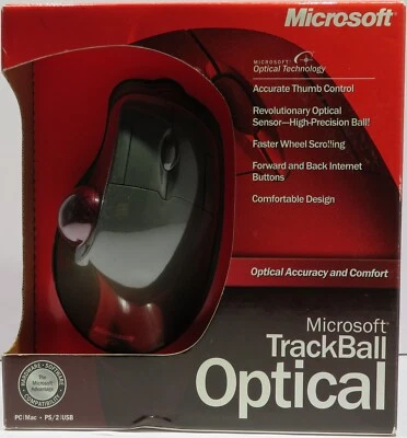Vintage Microsoft TrackBall Optical Mouse Comfort PC Mac X08-70346 D67-00001 NEW - Image 1 of 4