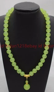 Pretty Natural 6/8/10mm Green Peridot Round Gemstone Beads Pendant Necklace 18in - Picture 1 of 12