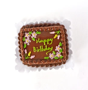Dollhouse Miniature Chocolate Happy Birthday Cake with Flowers, G6399 - Picture 1 of 1