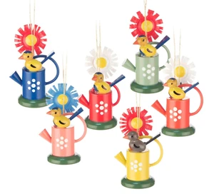 Behang 6 Gießkannen mit Blume und Vögelchen Strauchbehang für Ostern Erzgebirge - Bild 1 von 1