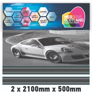 2x2100mmx500mm Martini Racing Streifen monochrom laminiert für Porsche Lemans - Bild 1 von 1