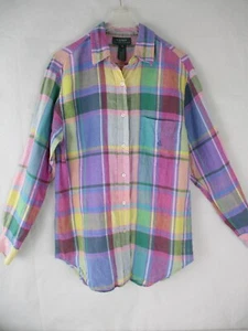 Camicetta vintage Ralph Lauren LRL 100% lino a quadri luminosa tg. 8 made Hong Kong anni 80 - Foto 1 di 12