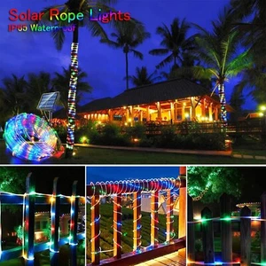 Solar 23-105FT LED Rope Light PVC Hard Tube Party Christmas Lights Xmas 8Mode - Picture 1 of 26