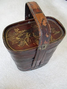ANTIQUE BASKET CHINESE CHINOISERIE FISHERMAN'S BAMBOO LUNCH BOX CHINA 1700-1800s - Picture 1 of 12