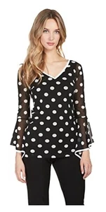 Frank Lyman Women’s Blouse Black Ivory Size 8 Top V Neck Layered 226496 #804 - Picture 1 of 7