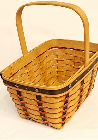 2004 LONGABERGER Signed AMERICAN BASKET W/ Liner Blue Red w/Stars Cover