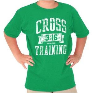 Distressed Christian Faith Cross Training Youth Crewneck T Shirts Boy or Girl - Picture 1 of 10