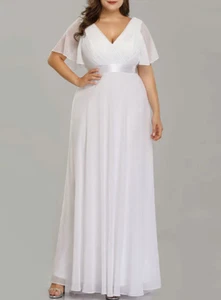 Chic Wedding Dress V-Neck Short Sleeves Chiffon - Picture 1 of 4