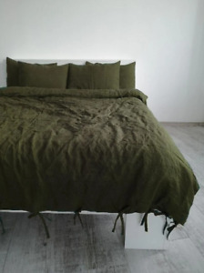 Linen 100 % Pure Dark Olive Green Cover Comforter Duvet Cover Handmade Quilt Cov
