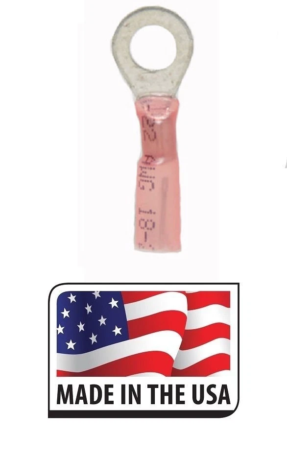 (50) RED 22-18 #8 3M ADHESIVE LINED HEAT SHRINK RING CONNECTOR Marine ~ Auto - Image 1 of 1