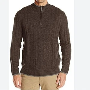 Geoffrey Beene Brown Quarter Zip Pullover Sweater - Picture 1 of 13
