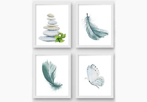 Zen elements prints set, zen stone prints, zen home decor, zen pebbles wall art - Picture 1 of 13