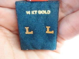 Solid 14k Yellow Gold Initial L Stud Earrings Small Dainty 5mm x 5mm New - Picture 1 of 19