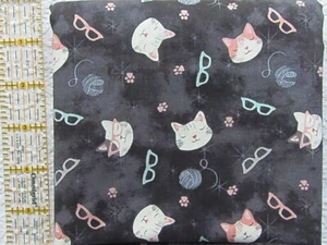 RARO Y FUERA DE STOCK Diseñador Novedad Exclusivo GATOS, GAFAS E HILO *100% Algodón FQ* - Imagen 1 de 1