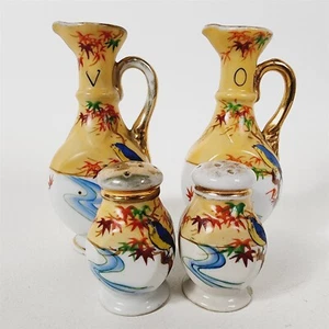 Saleros y pimenteros de cerámica vintage de 4 piezas jarras de vinagre de aceite pájaro amarillo asiático - Imagen 1 de 13
