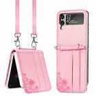 Luxury Leather Card Wallet Case For Samsung Galaxy Z Flip 4 3 Lanyard Back Cover
