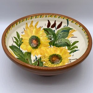 SIGNIERTE handgefertigte ""Olanci Custo"" Terrakotta glasierte Schüssel gelbe Sonnenblumen Portugal - Bild 1 von 12