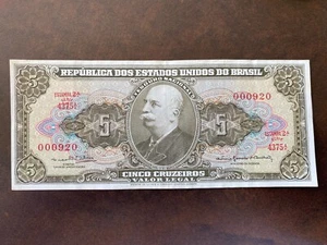 Banknote Banknote Money BRASILIEN BRASIL BRAZIL 5 CRUZEIROS Scanzustand 920 - Bild 1 von 1