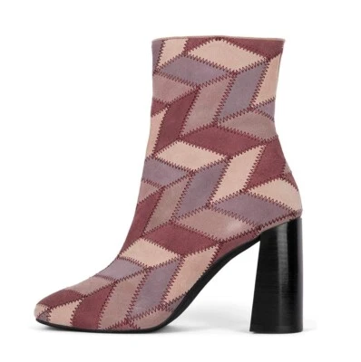 JEFFREY CAMPBELL Verus Patchwork BOOTS Ankle Bootie Size 8 Pink Suede Multi NEW  - Image 1 of 4