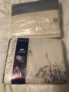 NEW 2 Two KING SHEET Sets Pink Floral, Ivory 50% Cotton 50% Polyester Never Open - Picture 1 of 5